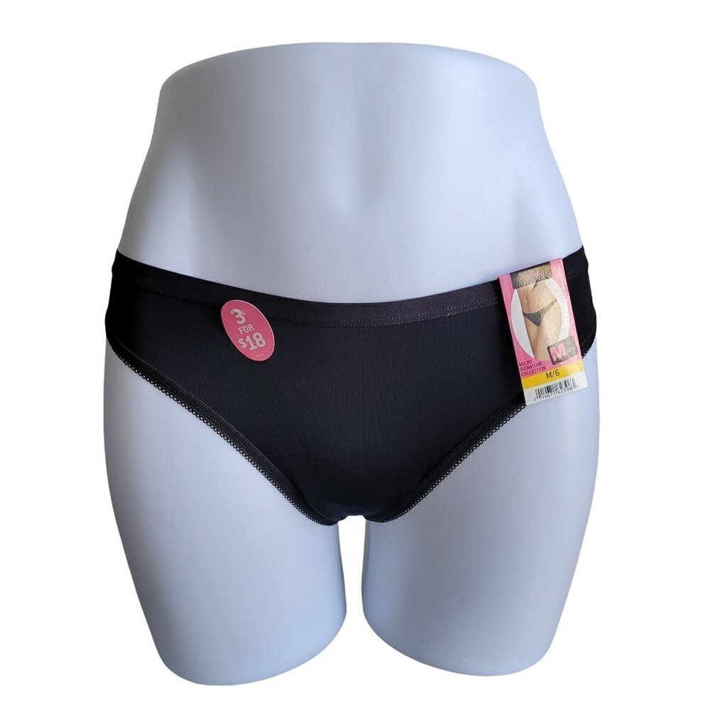 Maidenform Micro Signature Collection Thong 40137 Black Med/6 No Lines NWT